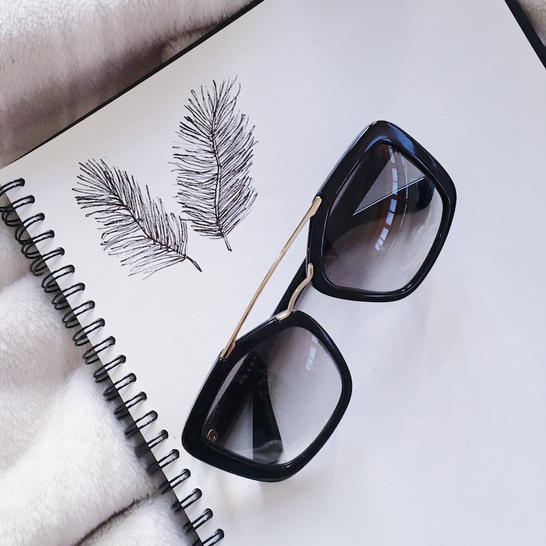 Feather doodles and Prada sunglasses